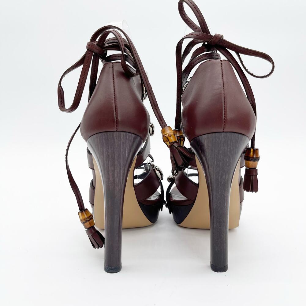 Gucci SS2007 Runway Cage Strappy Platform Lace Up Spice Brown Sandals US 7 - Picture 9 of 14